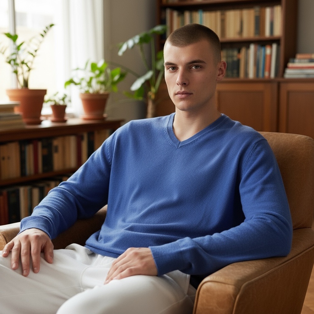 GAP Men's V-Neck Sweater in Blue